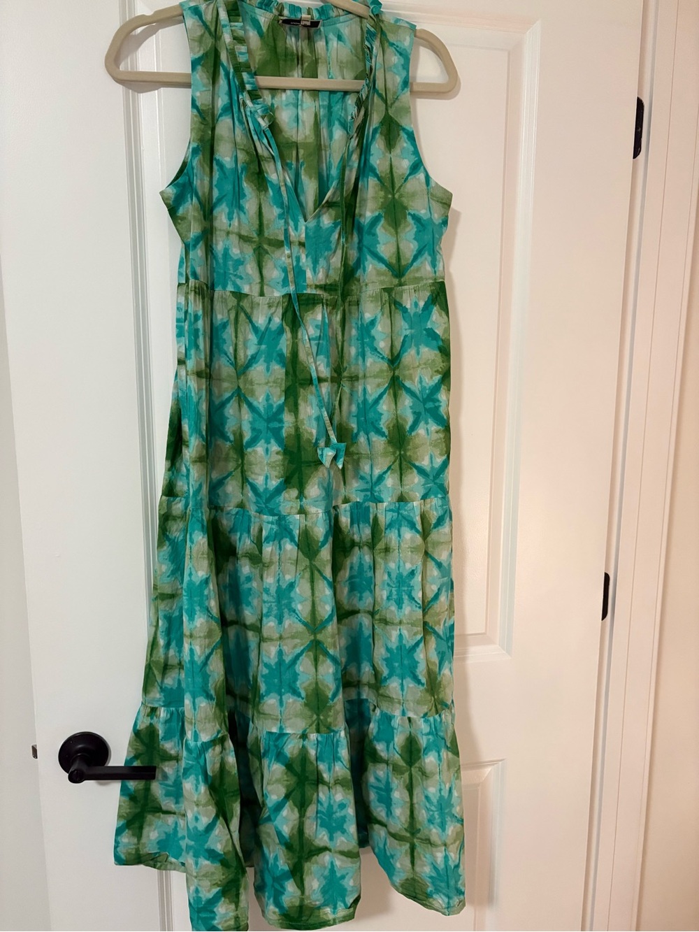 Tuckernuck Green and Teal Tie-dye Salty Paloma Sleeveless Tiered Dress